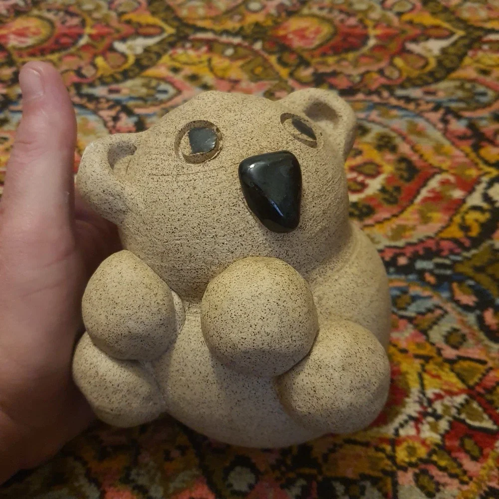 Vintage Speckled Ceramic Animal Bank- Rustic Pig/Bear Design W/Cork Stopper 4.5